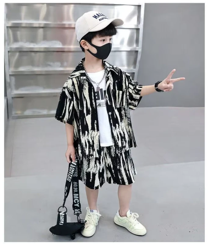 1-12 Years Boys' Casual Clothing Set – Printed Short Sleeve T-Shirt & Shorts for Kids