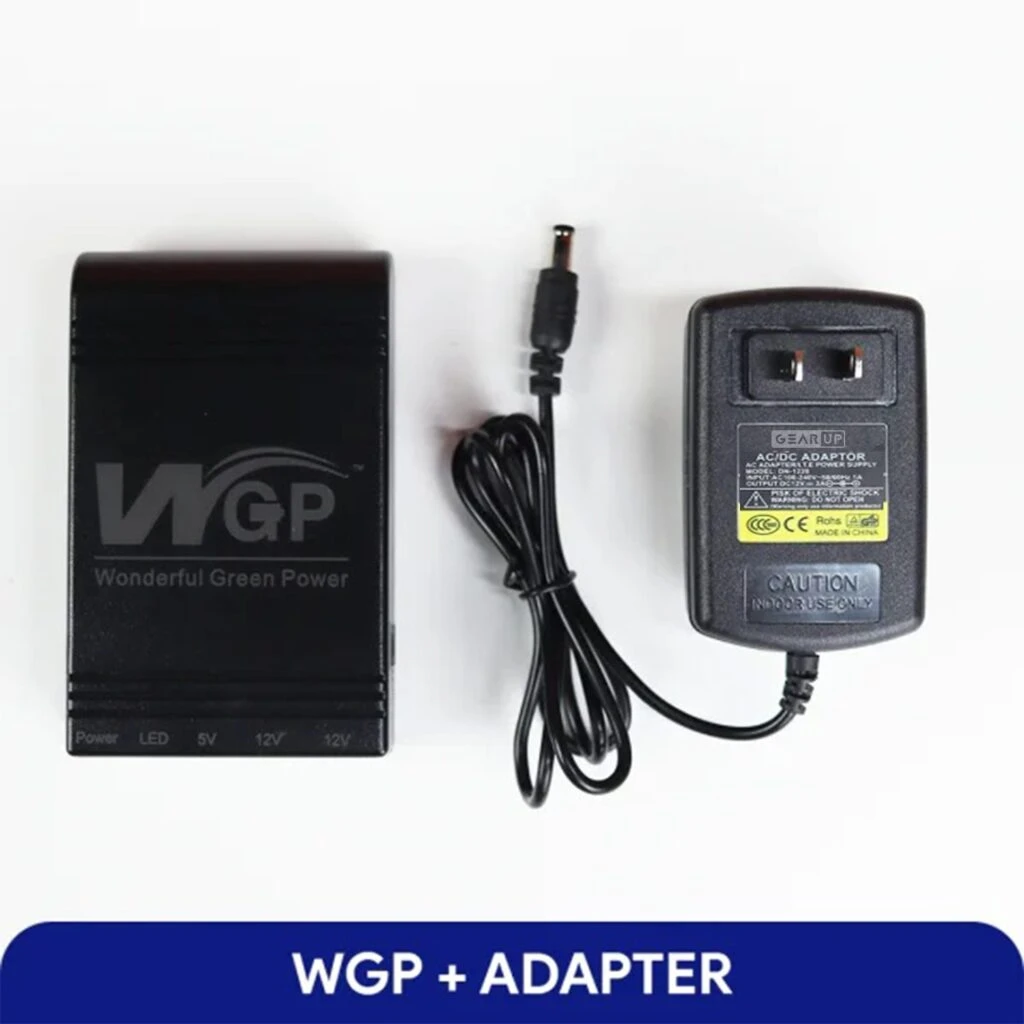 New Model Combo - WGP Mini UPS (5V/12V Outputs, 10400mAh) & GearUP 12V/3A Adapter