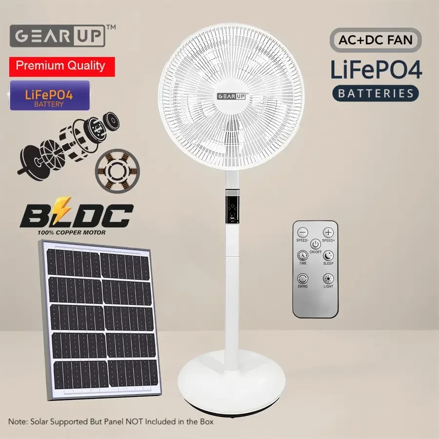 GearUP GP90 14 Inch Energy Saving LiFePO4 Rechargeable Stand Fan (Without Solar Panel)