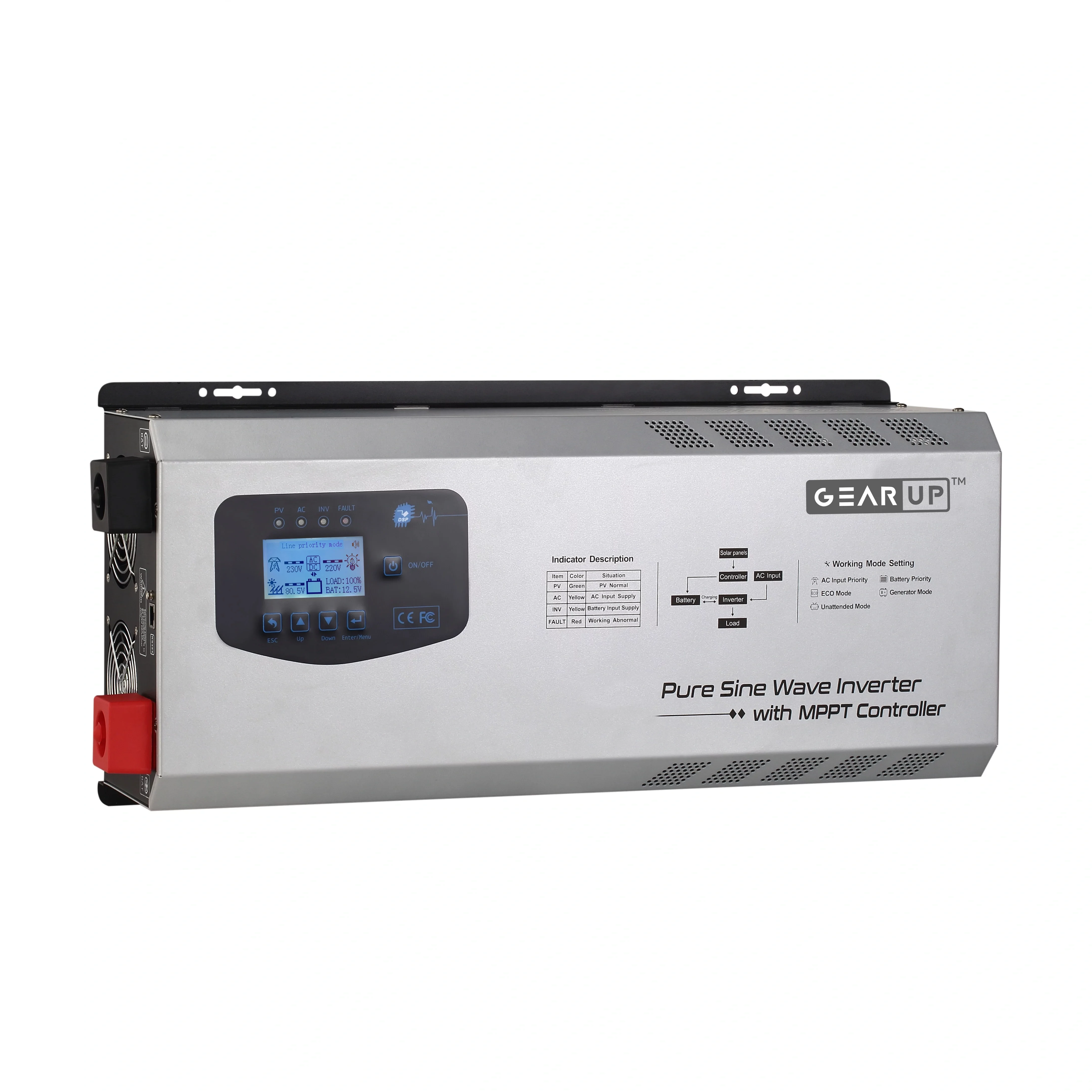 GearUP 3KW Pure Sine Wave Solar Inverter with 60A MPPT – Smart Power Backup Solution