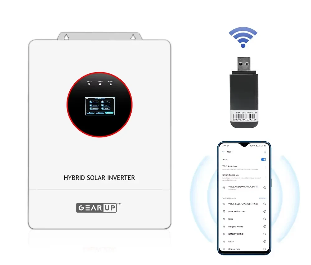 GearUP 2KW Hybrid Solar Inverter with 100A MPPT & 3000W PV Support